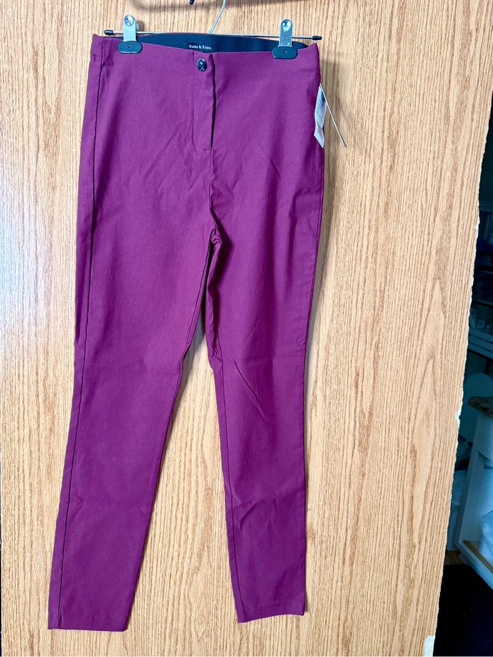 Women's Ankle Skinny Pants in Berry - Classic Pull-On Style